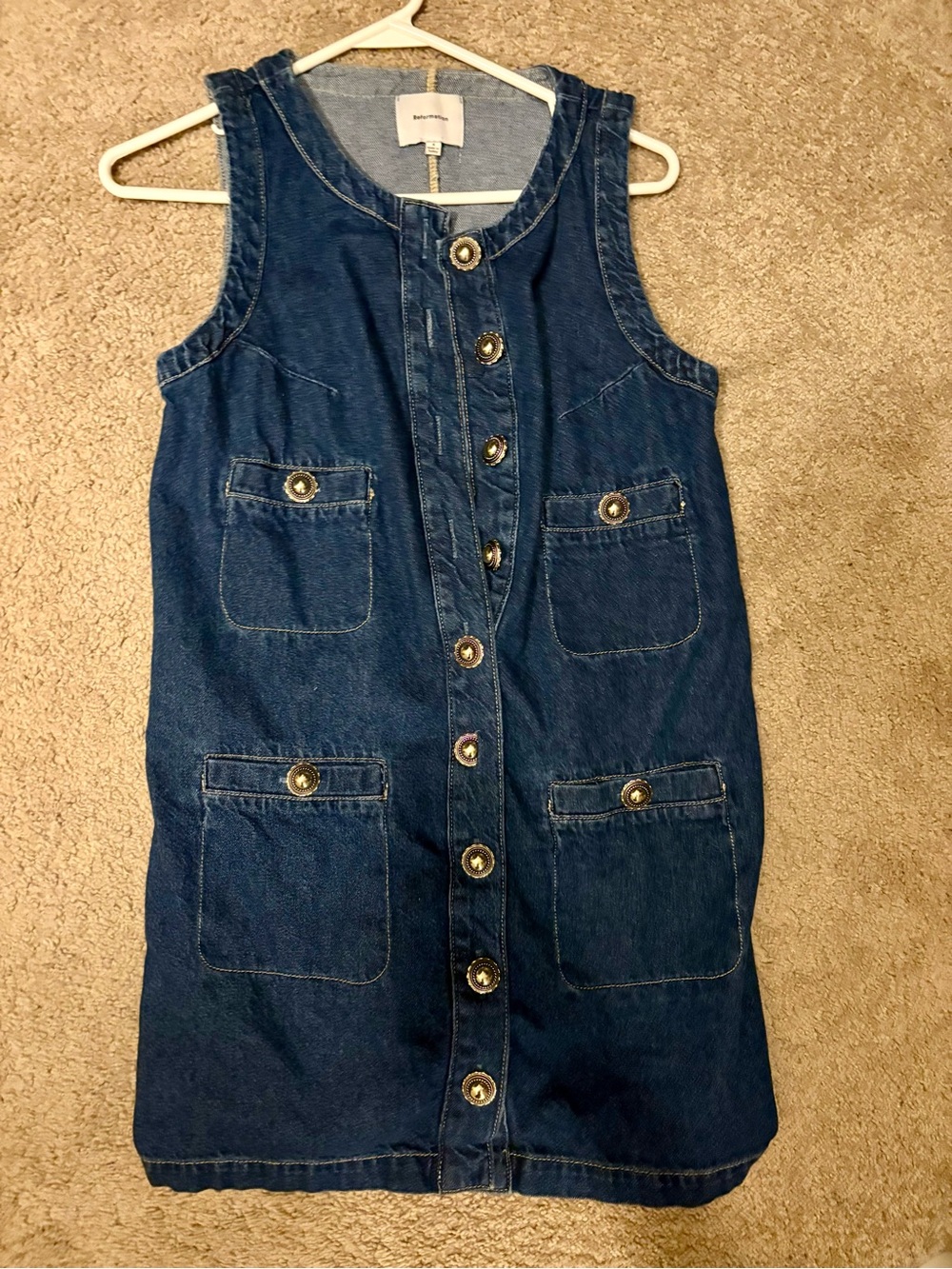 Reformation Dark Blue Denim Button-Front Mini Dress
